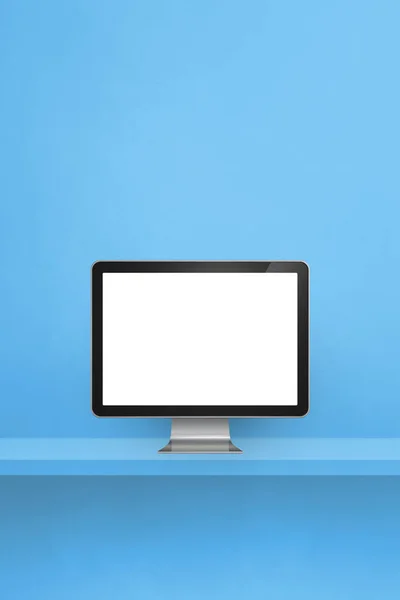 Computer Mensola Parete Blu Sfondo Verticale Illustrazione — Foto Stock