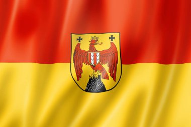 Burgenland Toprakları bayrağı, Avusturya 'da pankart koleksiyonu. 3B illüstrasyon