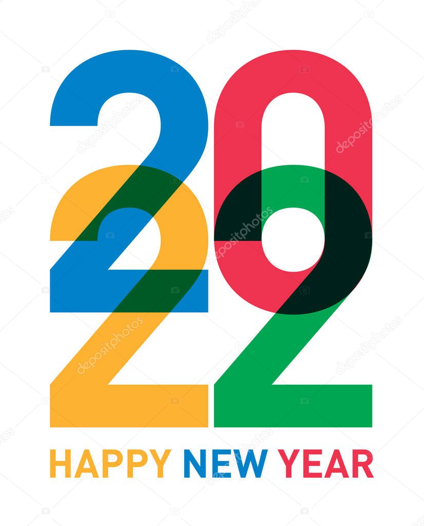 Happy new year 2022 card from the world in different languages and colors