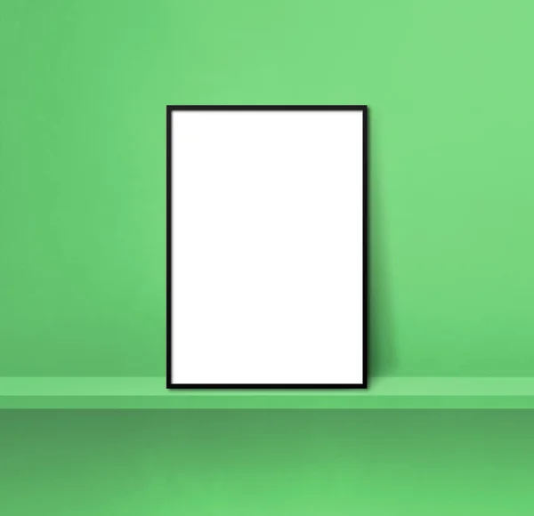 Black Picture Frame Leaning Green Shelf Illustration Blank Mockup Template — Stock Photo, Image