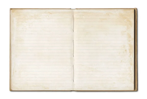 Vintage Notebook Aperto Vuoto Isolato Bianco — Foto Stock