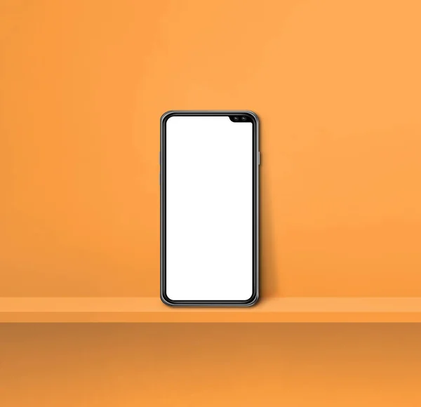 Мобильный Телефон Полке Оранжевой Стеной Квадратный Моделирование — стоковое фото