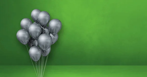 Срібні Кульки Збираються Зеленому Тлі Стіни Горизонтальний Банер Візуалізація Ілюстрацій — стокове фото