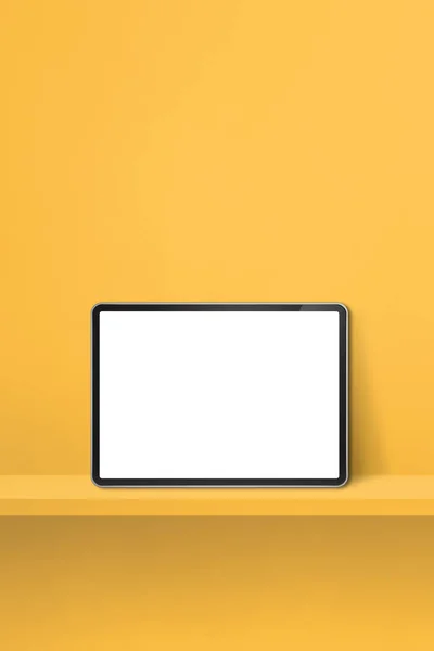 Digitaler Tablet Gelben Wandregal Banner Mit Vertikalem Hintergrund Illustration — Stockfoto