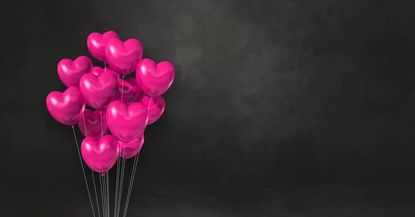 Forma Corazón Rosa Globos Racimo Sobre Fondo Pared Negro Banner — Foto de Stock