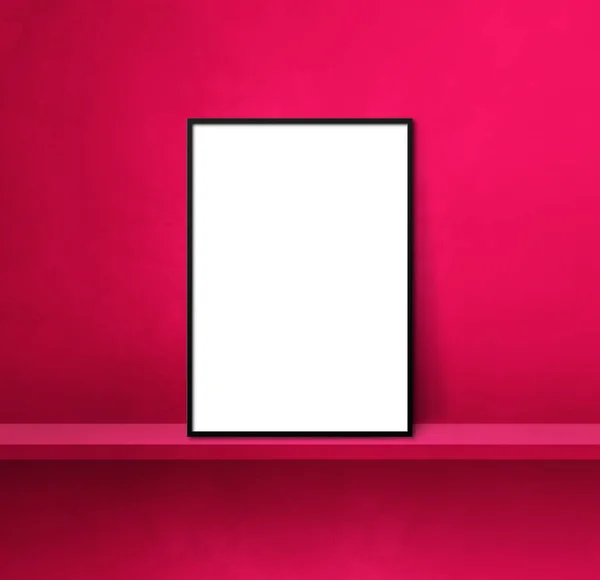 黑色的画框靠在粉红色的架子上 3D例证 空白的模型模板 正方形背景 — 图库照片