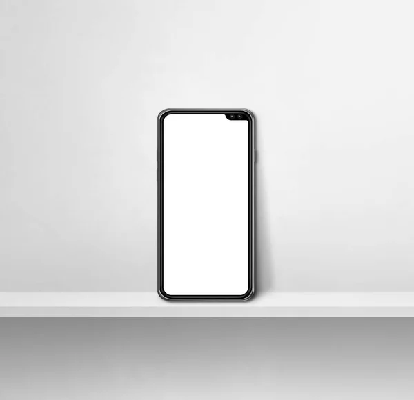 Mobiele Telefoon Witte Betonnen Wandplank Vierkante Achtergrond Illustratie — Stockfoto