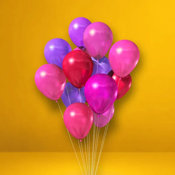 Roze Ballonnen Bos Een Gele Muur Achtergrond Illustratie Renderen — Stockfoto