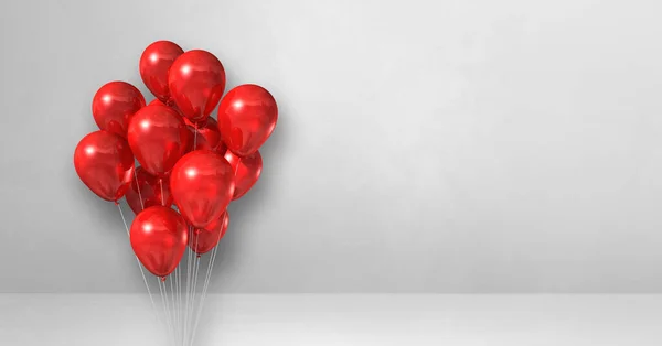 Red Balloons Bunch White Wall Background Horizontal Banner Illustration Render — Stock Photo, Image