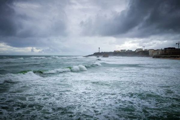 Seaside Beach City Biarritz Storm Panoramic Landscape Stock Photo