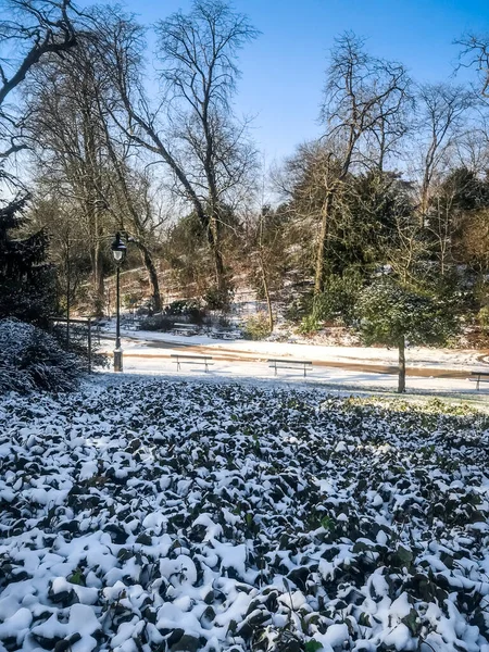 Buttes Chaumont Park Snow Winter Paris France — Stock Photo, Image