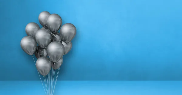 Bouquet Ballons Argentés Sur Fond Mur Bleu Bannière Horizontale Illustration — Photo