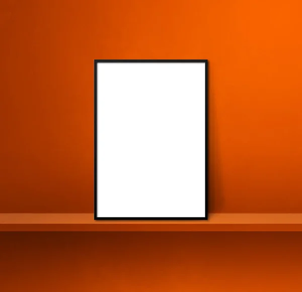 Zwart Fotolijstje Leunend Oranje Plank Illustratie Een Blanco Model Vierkante — Stockfoto