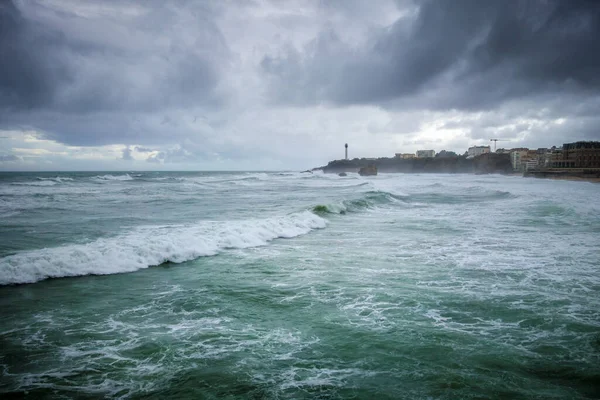 Seaside Beach City Biarritz Storm Panoramic Landscape Stock Picture