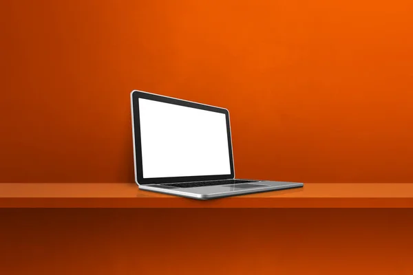 オレンジ色の棚の背景にラップトップコンピュータ 3Dイラスト — ストック写真