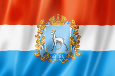 Samara Eyaleti - Oblast- bayrak, Rusya 'nın afiş koleksiyonu. 3B illüstrasyon