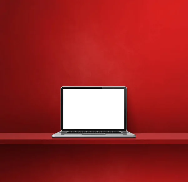 Laptop Bilgisayarı Kırmızı Rafta Kare Arka Plan Görüntü — Stok fotoğraf