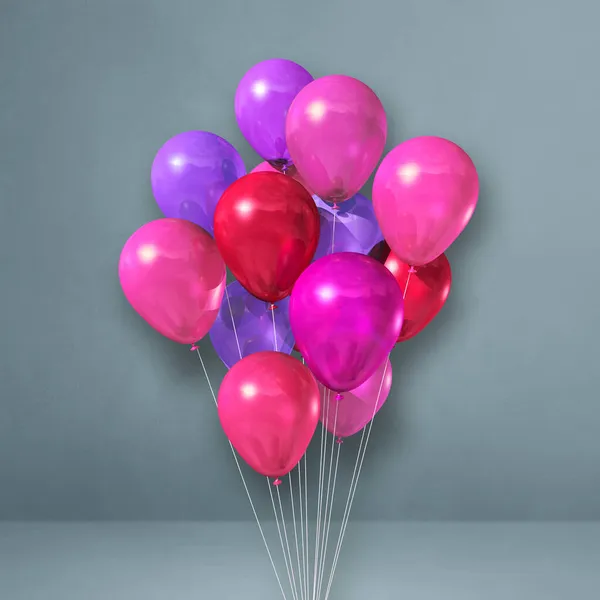 Pembe Balonlar Gri Duvar Arka Planında Bir Araya Toplanmış Illüstrasyon — Stok fotoğraf
