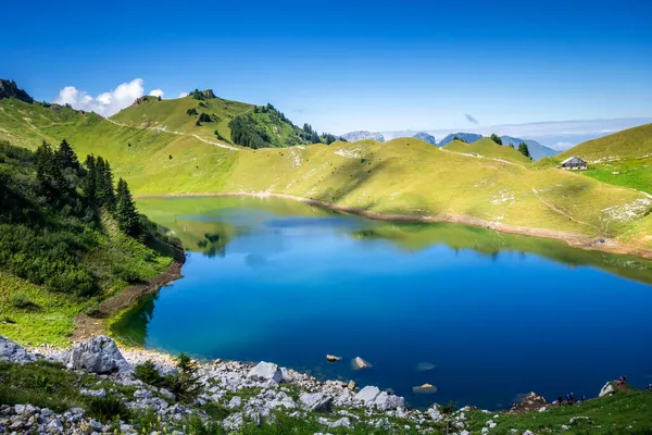 Lac Lessy Mountain Landscape Het Grand Bornand Haute Savoie Frankrijk — Stockfoto