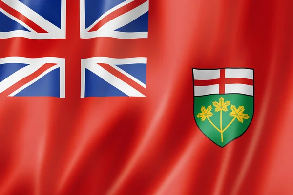 安大略省旗 加拿大挥动国旗收藏 3D插图 — 图库照片