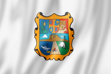 Tamaulipas eyalet bayrağı, Meksika 'da dalgalı pankart koleksiyonu. 3B illüstrasyon