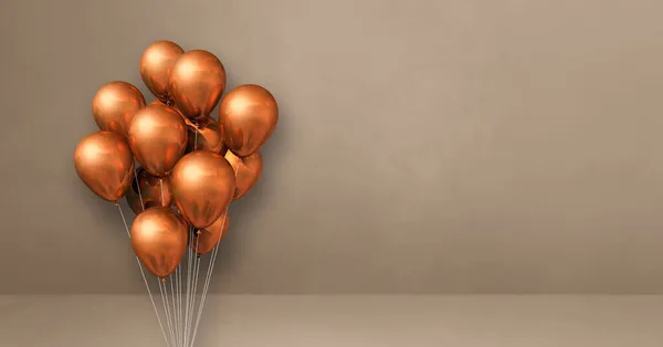 Manojo Globos Cobre Sobre Fondo Pared Beige Banner Horizontal Renderizado — Foto de Stock