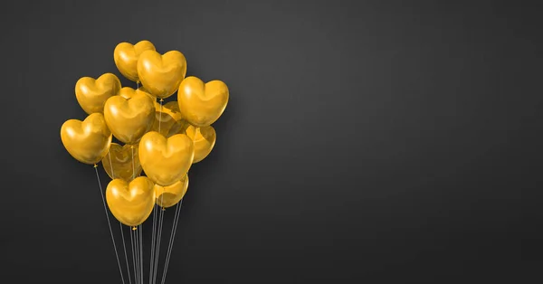 Κίτρινα Μπαλόνια Σχήμα Καρδιάς Φόντο Μαύρου Τοίχου Οριζόντια Σημαία Απεικόνιση — Φωτογραφία Αρχείου