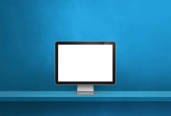 Bilgisayar Bilgisayarı Mavi Duvar Raf Pankartı Görüntü — Stok fotoğraf