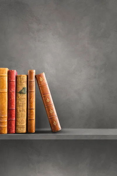 灰色の棚に古い本の行 垂直背景シーン — ストック写真