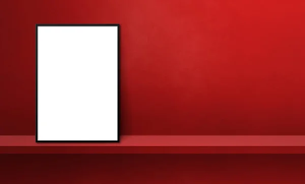 黑色的画框靠在红色的架子上 3D例证 空白的模型模板 横向横幅 — 图库照片