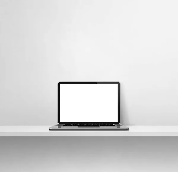 Laptop Bilgisayarı Beyaz Beton Rafta Kare Arka Plan Görüntü — Stok fotoğraf