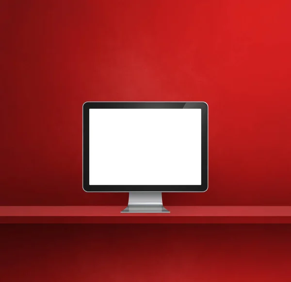 Bilgisayar Bilgisayarı Kırmızı Duvar Raf Arkaplanı Görüntü — Stok fotoğraf