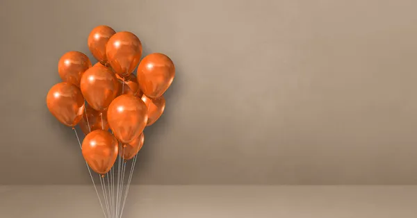 Balões Laranja Cacho Fundo Parede Bege Bandeira Horizontal Renderização Ilustração — Fotografia de Stock