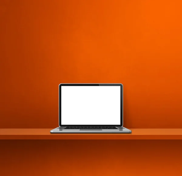 Laptop Bilgisayarı Turuncu Rafta Kare Arka Plan Görüntü — Stok fotoğraf