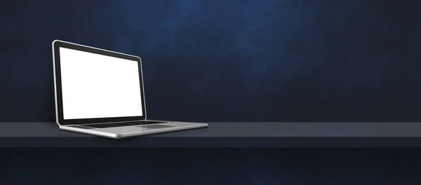 Laptop Computer Zwarte Plank Achtergrond Banner Illustratie — Stockfoto