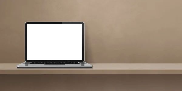 Laptop Computer Brown Shelf Background Banner Illustration — Stock Photo, Image