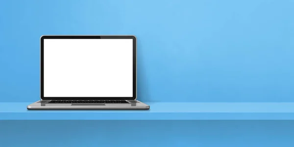 Laptop Computer Blauwe Plank Achtergrond Banner Illustratie — Stockfoto