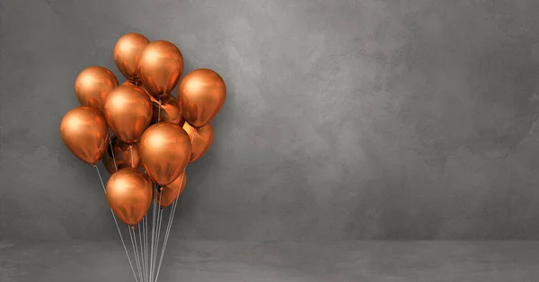 Copper Balloons Bunch Grey Wall Background Horizontal Banner Illustration Render — Stock Photo, Image
