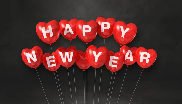 Rojo Feliz Año Nuevo Globos Forma Corazón Sobre Fondo Hormigón — Foto de Stock