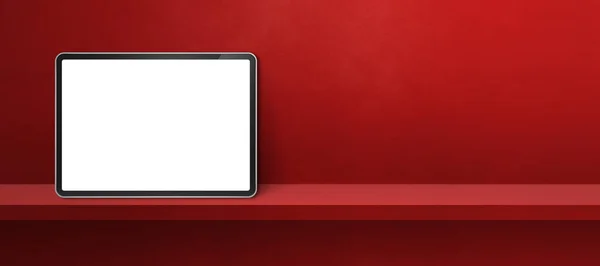 Kırmızı Duvar Rafında Dijital Tablet Var Yatay Arkaplan Pankartı Görüntü — Stok fotoğraf
