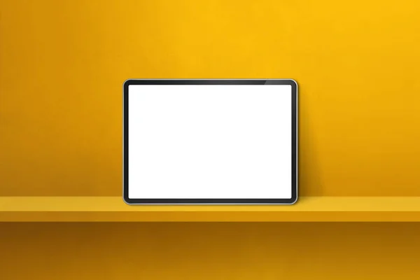 Digitaler Tablet Gelben Wandregal Horizontale Hintergrundbanner Illustration — Stockfoto