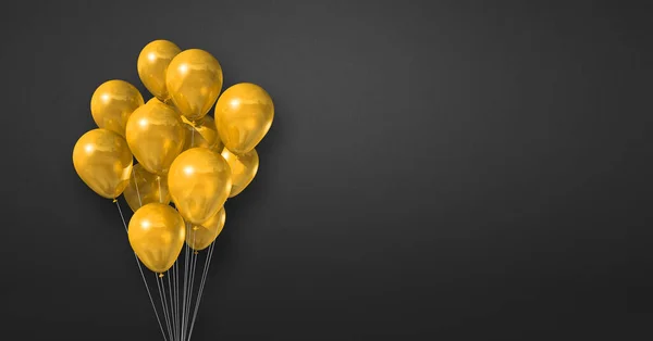 Gelbe Luftballons Stapeln Sich Vor Schwarzem Hintergrund Horizontale Fahne Illustrationsrenderer — Stockfoto