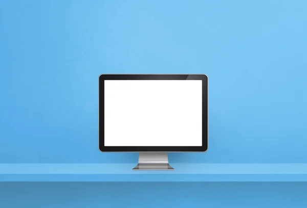 Bilgisayar Bilgisayarı Mavi Duvar Raf Pankartı Görüntü — Stok fotoğraf