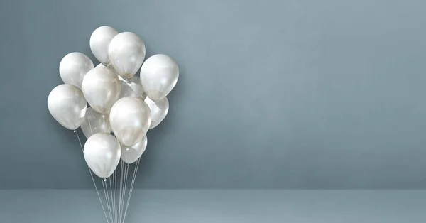 Manojo Globos Blancos Sobre Fondo Pared Gris Banner Horizontal Renderizado — Foto de Stock