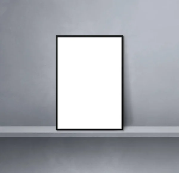 黑色画框靠在灰色的架子上 3D例证 空白的模型模板 正方形背景 — 图库照片