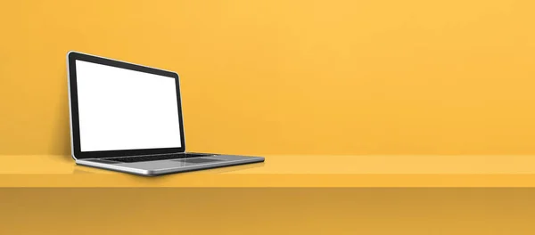 Laptop Computer Gele Plank Achtergrond Banner Illustratie — Stockfoto