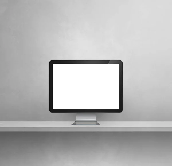 コンピュータPc 灰色の壁の棚の背景 3Dイラスト — ストック写真
