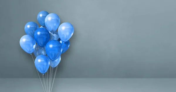 Banda Modrých Balónků Šedém Pozadí Vodorovný Prapor Vykreslení Ilustrací — Stock fotografie