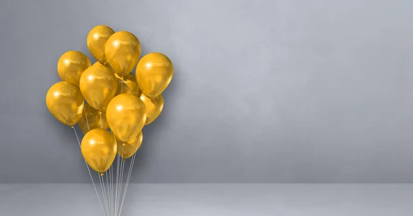 Жовті Кульки Збираються Сірому Фоні Стіни Горизонтальний Банер Візуалізація Ілюстрацій — стокове фото