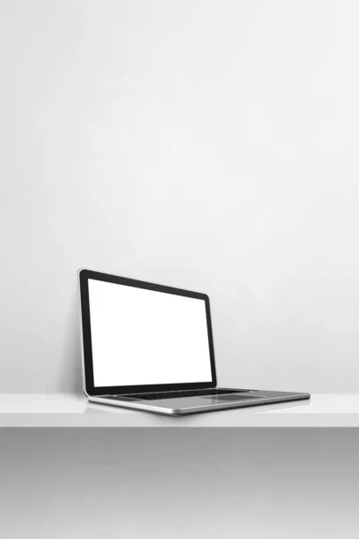 Laptop Komputer Białej Betonowej Półce Tło Pionowe Ilustracja — Zdjęcie stockowe